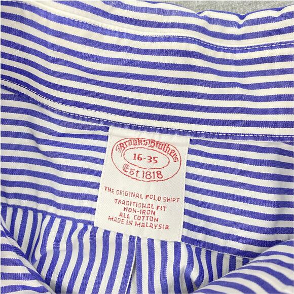 Brooks Brothers Button Down Shirt Blue Stripe All‎ Cotton Mens Size 16-35 - Picture 4 of 6
